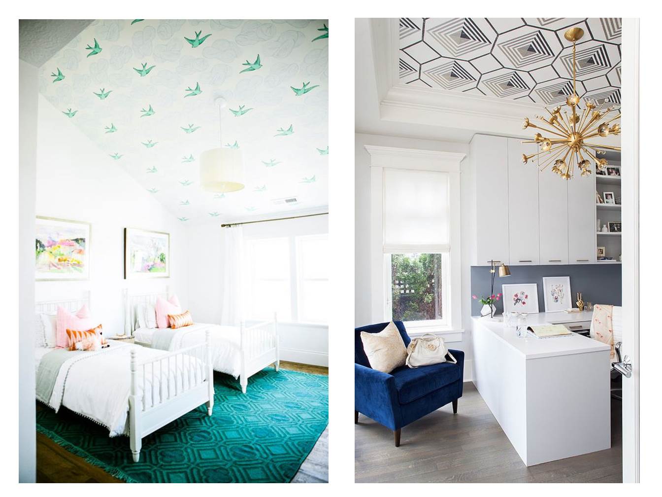24 ceiling wallpaper green rug pattern ceiling interiors blog restless design