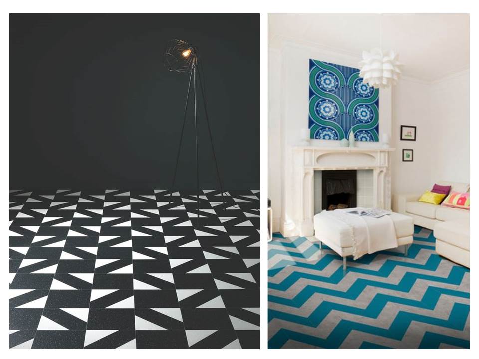 15. Vinyl-floor-tips-ideas-personality-blue-black-white-pattern-geometric